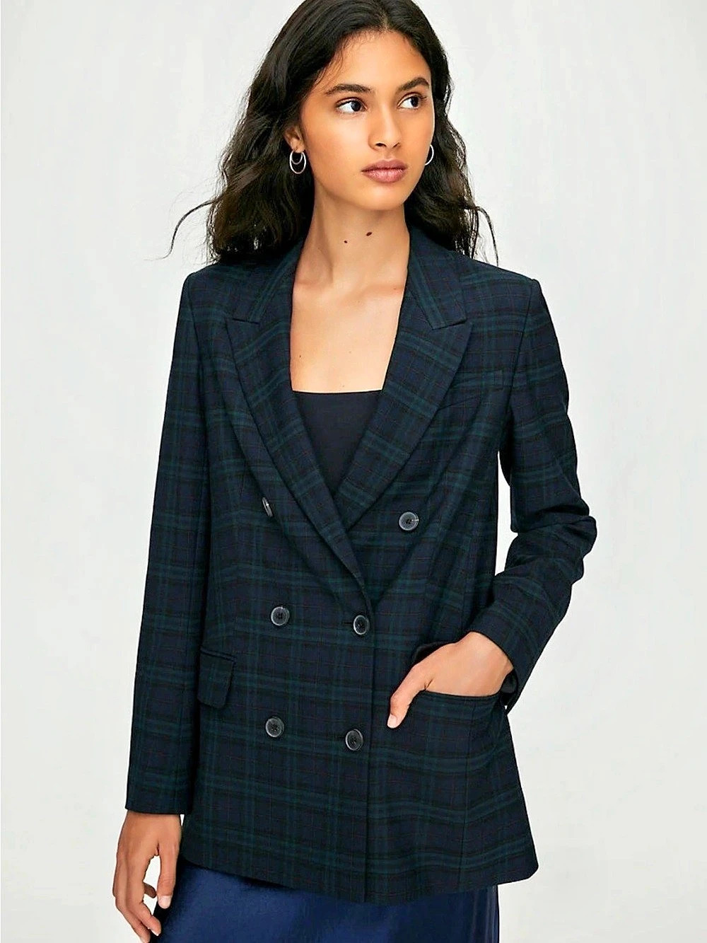 Babaton Samuel Blazer / Plaid Pattern Green, Black & Blue Size 10| Aritzia